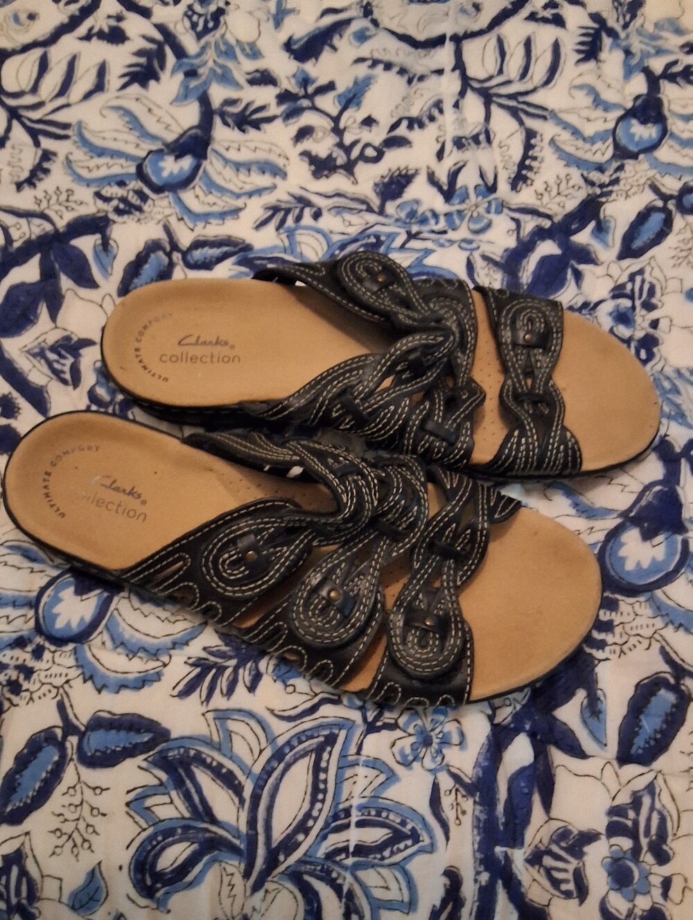 Clarks Women's Navy Braided Slip-On Sandals